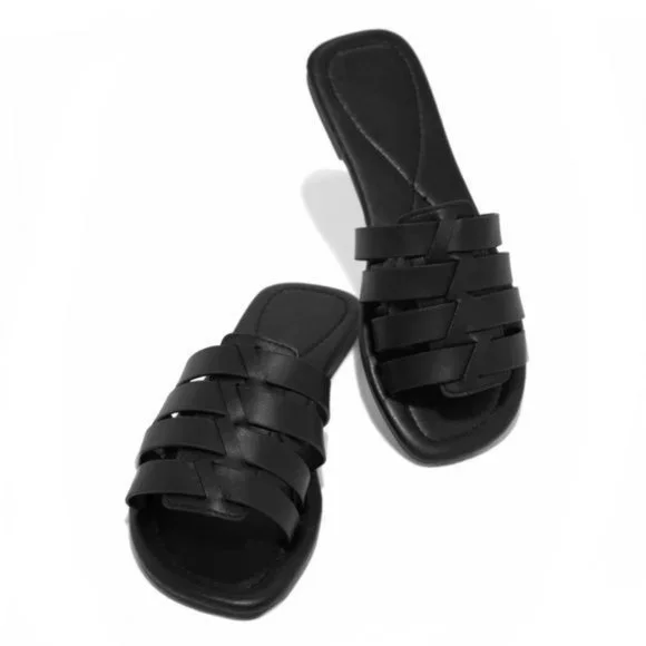 !! NEW !! Soft Vegan Leather Caged Slide Sandals in Black - Picture 8 of 8